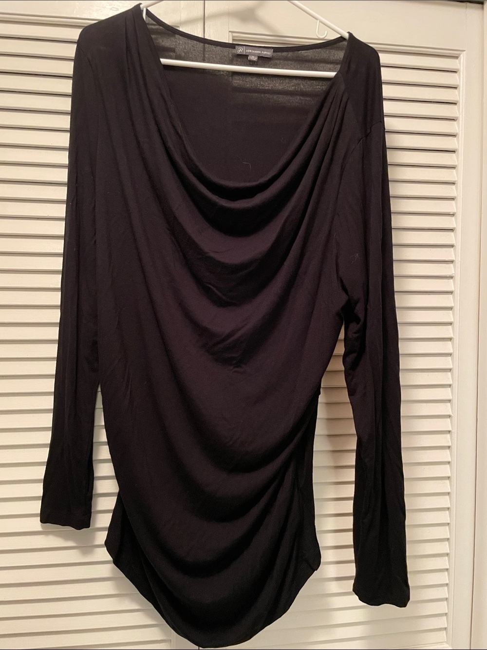Adrianna Papell Black Woman’s Draped Long Sleeve Top, XL
